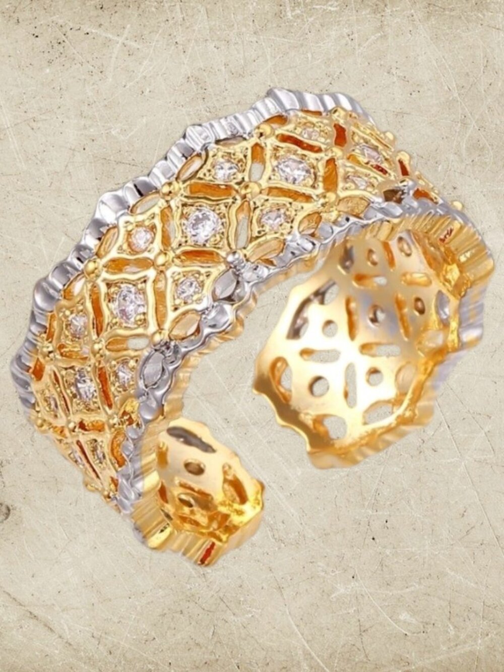 Simply Savvy Lattice Luxe Two Tone Adjustable Statement Ring